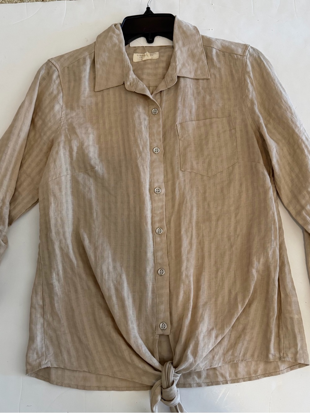 Charter Club Beige Button-Down Tie-Hem Long Sleeve Shirt